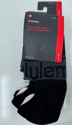 New Lululemon Power Stride No Show Socks 3 Pack  Black  LM9AGJS Size L