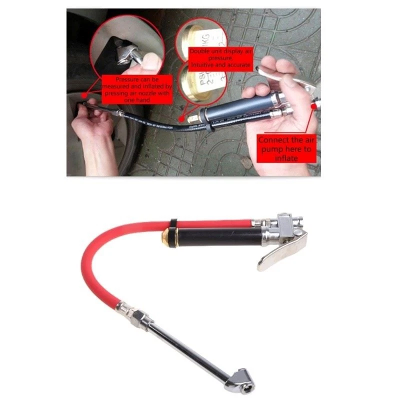 Dual for Head Commercial Tire Inflator Air Chuck Pressure Gauge for Car Truck