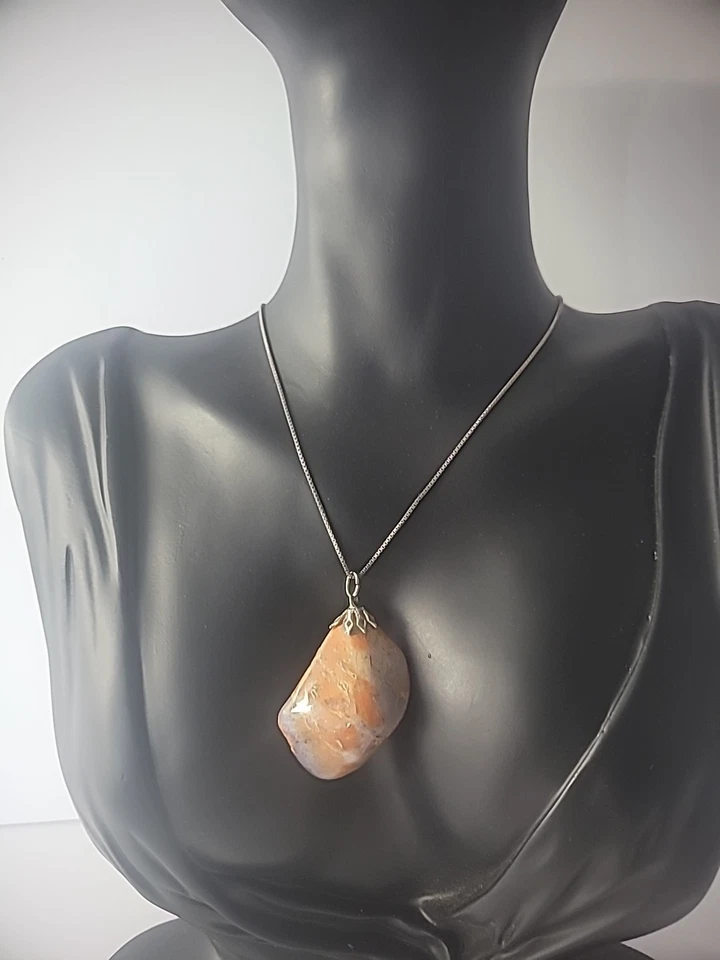 Collar Cadena Vintage Tono Plata Colgante Ágata Rojo Marrón Púrpura Acento Joyería Foto 4 de 4