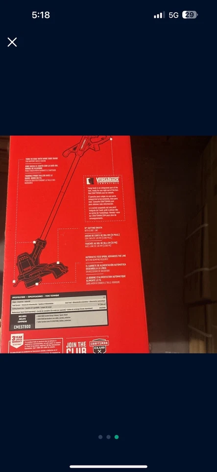 NEW CRAFTSMAN String Trimmer/Edger, Corded Electric, 12-Inch CMEST900 - Image 3 of 3