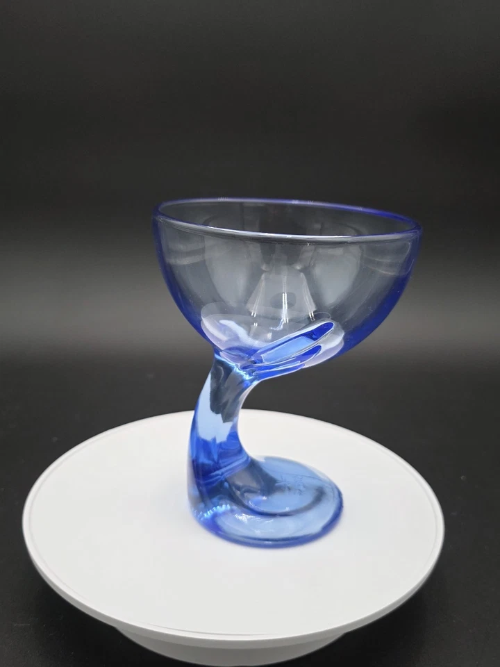 Taza de postre de vidrio ala azul Bormioli Rocco Jerba 11 oz Italia vástago curvo Foto 3 de 4