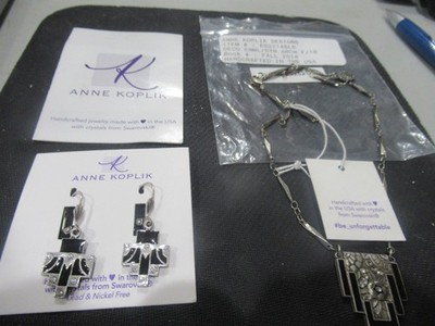 Signed Anne Koplik Designs Vintage Art Deco Design Necklace & Earrings Set