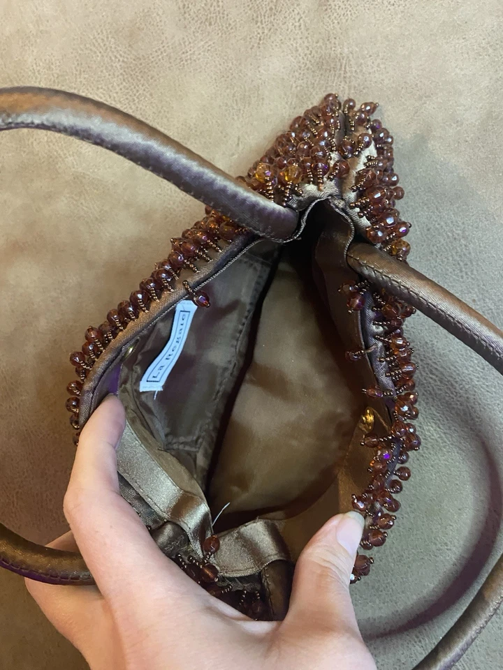 La Regale бронзовый бисером вечерняя сумка - винтажный Y2K бисероплетение сумочка - Изображение 4 из 4