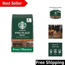 Starbucks Whole Bean Coffee, Six 12oz Pike Place Roast Bags, Hot/Iced