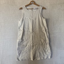 Halston Linen Cream Gold Speckles Sleeve Dress Large Front Pockets Size Medium 