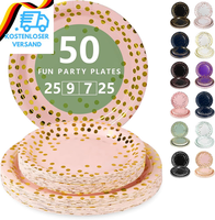 Pappteller, 50 StüCk Rosa Und Gold Partygeschirr Kindergeburtstag Set Mit 23Cm P