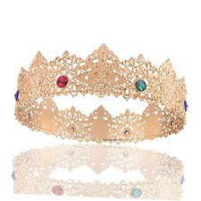 King Men Tiara Crown Imperial Medieval Headband Golden With Colorful Stone 1