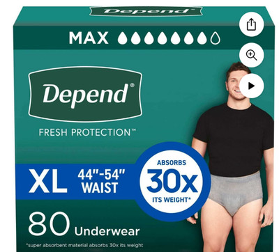 Men Extra Large Depend Fresh Protection  Underwear 80-count: Waist 44 ''-54''  SWC