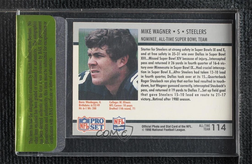 BAS 1990 Super Bowl XXV Silver Anniversary Mike Wagner #114 Beckett Auth Sticker - Image 2 of 2