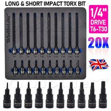 20PC Impact Torx Star Bit Set 1/4"Drive Long&Short Sockets T6-T30, Professional