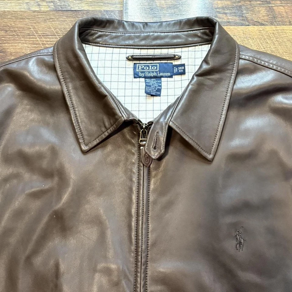 Vintage 90s Polo Ralph Lauren Genuine Leather Lambskin Full Zip Jacket 3XB - Image 4 of 4
