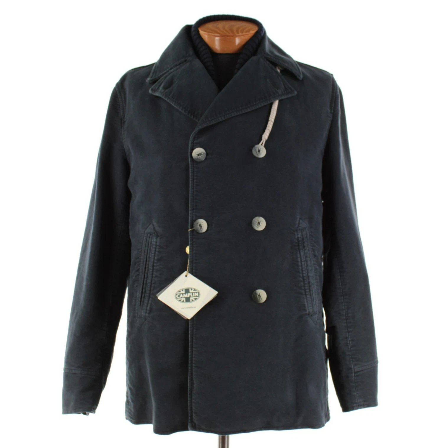 Camplin NWT 100% Cotton Pea Coat w/ Removable Lining Size 52 (L US) In Blue - product detail image 1