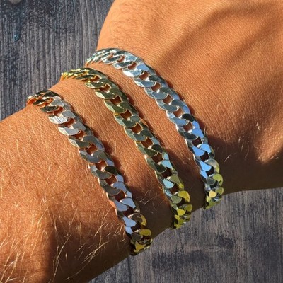 8 mm flaches Panzerarmband - echtes massives 925 Sterling Silber oder 14k Gold/Rose Vermeil