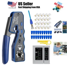 RJ45 Crimp Tool Kit Pass Thru Ethernet Crimper for Cat5e Cat6 Cat6a 8P8C Modu...