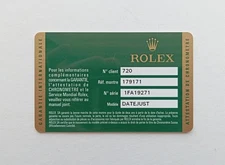 ROLEX Guarantee Warranty Booklet Card 179171