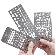 3 Pack Stainless Steel Drawing Ruler Painting Stencils Scale Template Sets