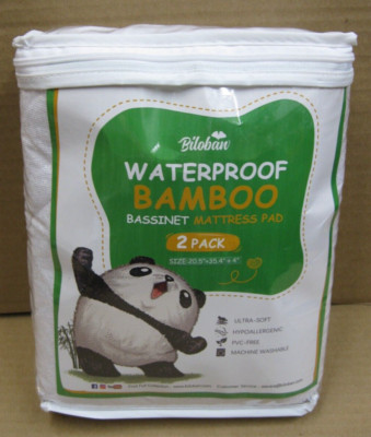 BILOBAN Waterproof BAMBOO Bassinet Mattress Pad ~ 2 Pack ~ NEW!