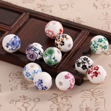 10pcs Round 6mm 8mm 10mm 12mm Flower Pattern Ceramic Porcelain Loose Beads