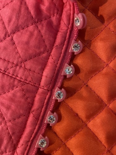 The Quacker Factory Women’s Loud Pink Silk Quilted Rhinestone Puffer Jacket Med. - Picture 3 of 14
