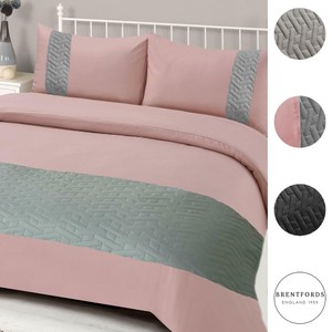 Brentfords Pinsonic Stripe Duvet Cover with Pillow Case Bedding Set Blush Silver