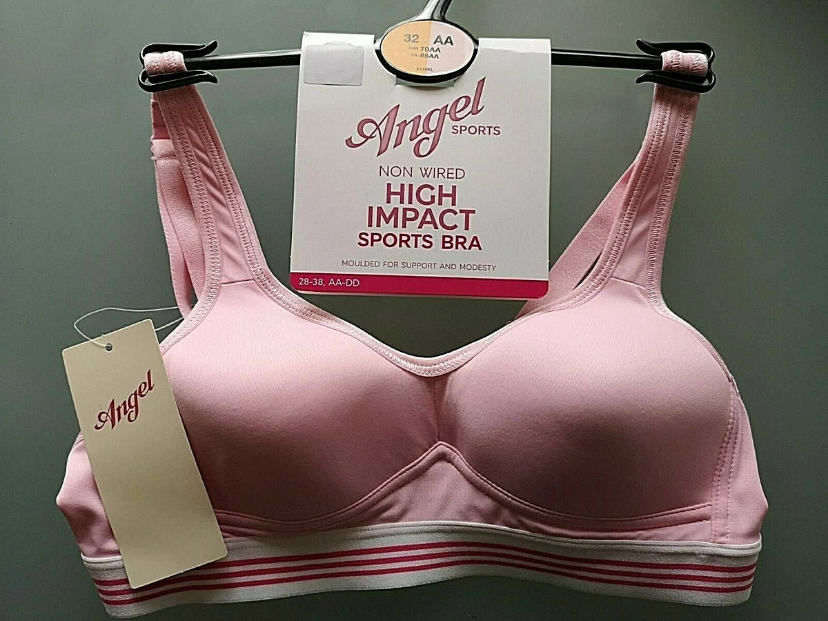 GIRLS M&S ANGEL TEENS SIZE 32AA PINK HIGH IMPACT NON WIRED SPORTS