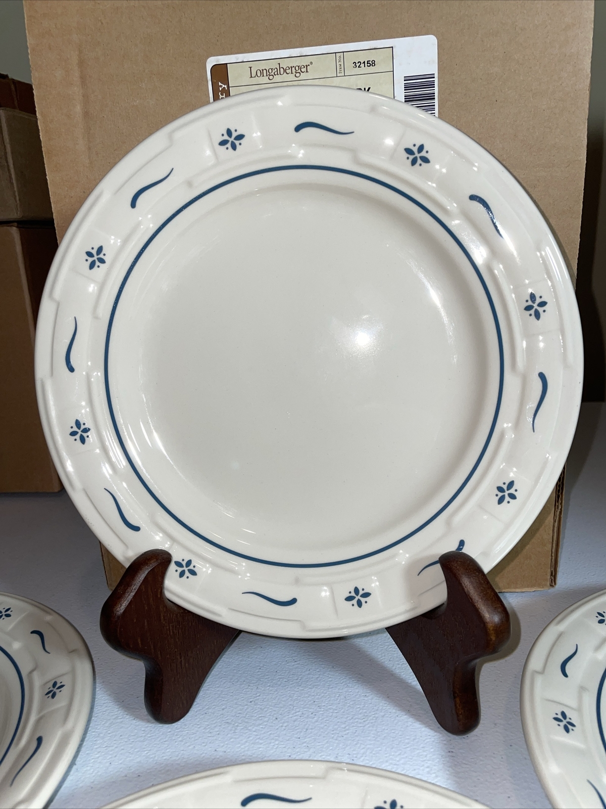 NIB 4 Longaberger Pottery Woven Traditions Heritage Blue Luncheon