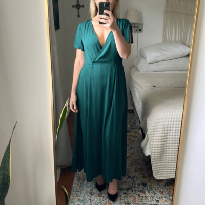 Love By Design Dress Womens Large Green VNeck Maxi Gown Flutter Short Sleeve