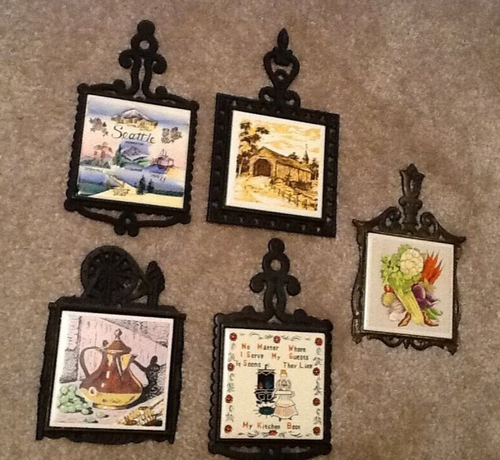 Lot of Five Trivets ● Cast Iron and Ceramic ● Decorative - Picture 1 of 10