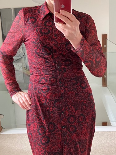 Vestido Camisa Joe Browns Rojo Floral Oscuro/Negro Largo/Midi Oscuro Academia Talla 12 - Imagen 6 de 14