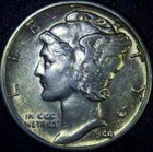 1943-P Mercury Dime - 90% Silver - AU/AU+ CONDITION - Free Shipping