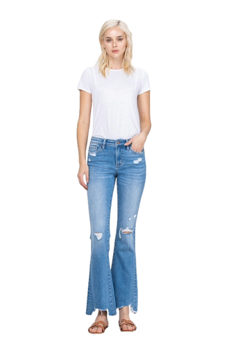 Flying Monkey Mid Rise Flare Jeans with Hem Detail