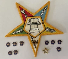 Order of the Eastern Star Patch & Enamel Emblem Pendant Lot 11 Pieces Masonic