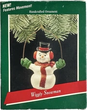 Vintage 1989 Hallmark Keepsake Ornament Wiggy Snowman Bobble Head Works