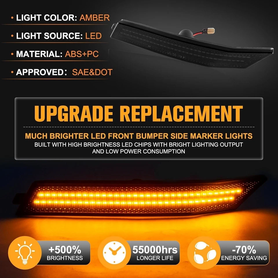 LED Smoked Lens Front Side Marker Lights For 2006-2009 Ford Fusion Mercury Milan Foto 3 de 4