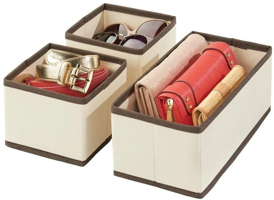 mdesign Set Of 3 Cream Brown Fabric Accessory Organisers For Bedroom Nursery - Image 2 of 4