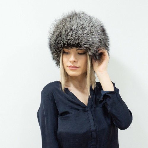 Real Fox Fur Hat Silver Color Women 