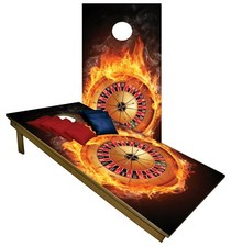 CORNHOLE BEANBAG TOSS GAME Black Jacks Gambling on Fire w Bags Board