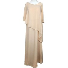 Stacees Maxi Dress Women Size 14 Peach Chiffon Asymmetrical Cape Overlay Formal