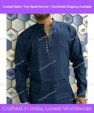 Mens Fancy Kurta Color Blue Cotton Dress Mens Shirt Plain Top Tonic