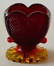 Vintage Degenhart Glass Sweetheart Toothpick Holder Red Amberina UV Glows Heart