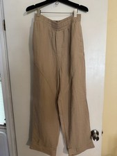 Body Women's Beige Linen Wide-Leg Pants Elastic Waist Solid Casual 28" Inseam