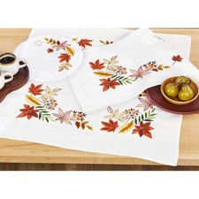 Herrschners Autumn Tossed Leaves Set Stamped Embroidery Kit