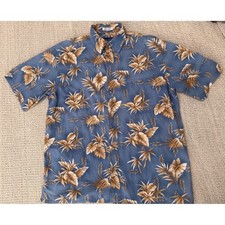 Pierre Cardin Mens Blue Tropical Palm Leaf Print Cotton Button Down Shirt LT