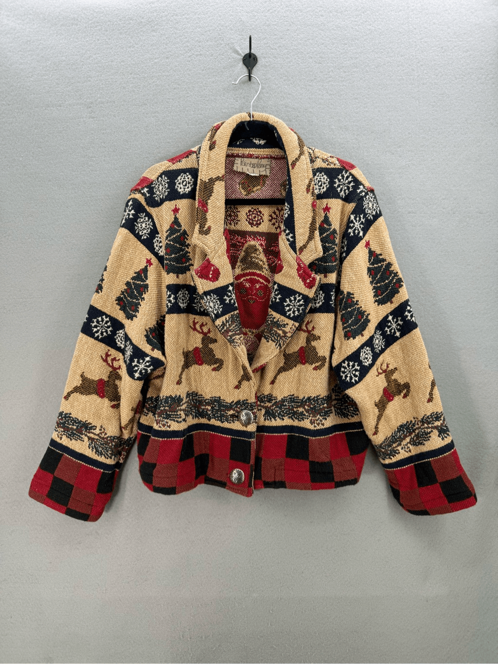 Giacca vintage dipinta pony donna multicolore Orvis Natale cotone taglia unica