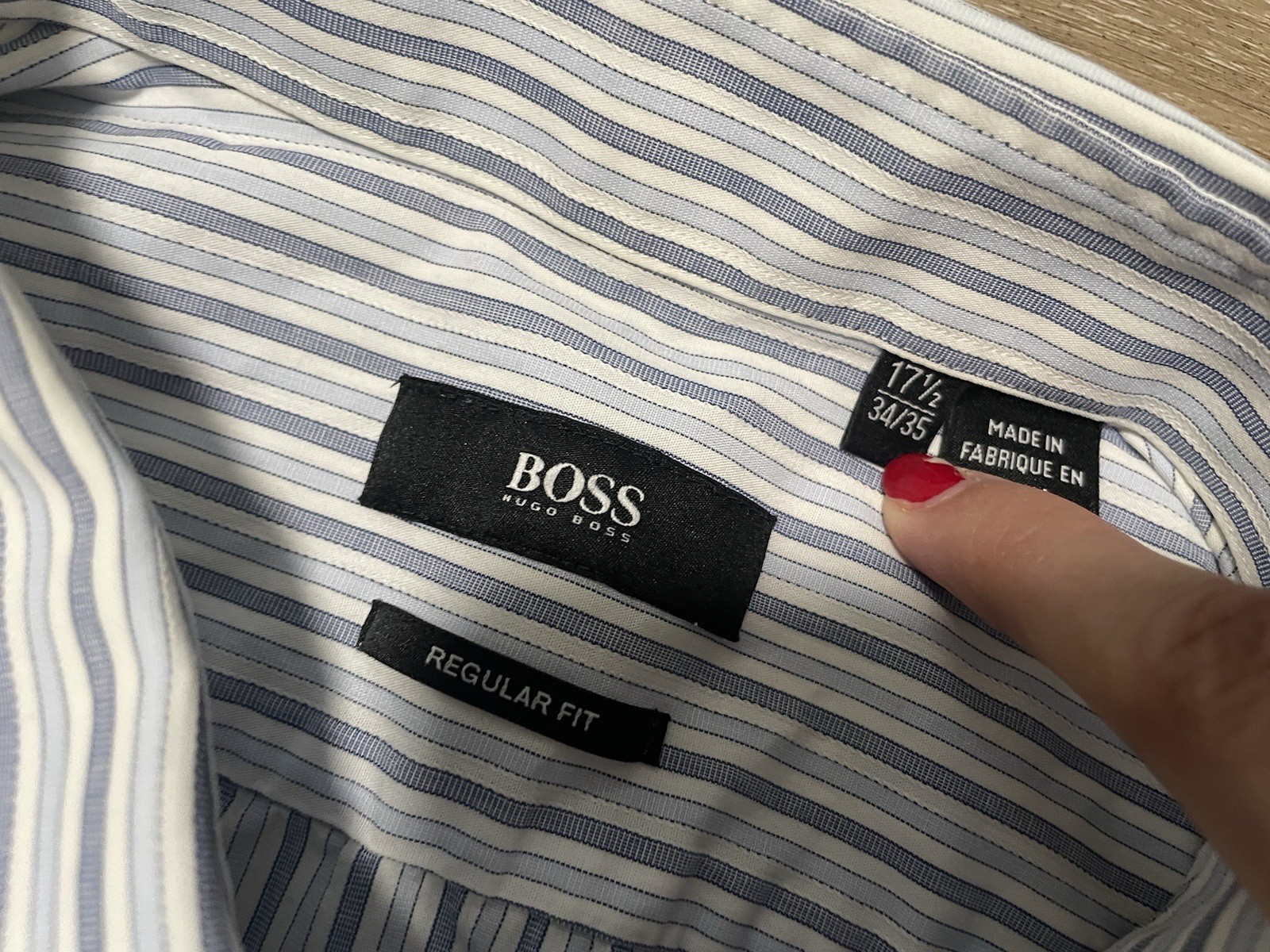 Hugo Boss Dress Shirt Mens 17.5 Blue Striped Regular Fit Button Up Long Sleeve thumbnail 3