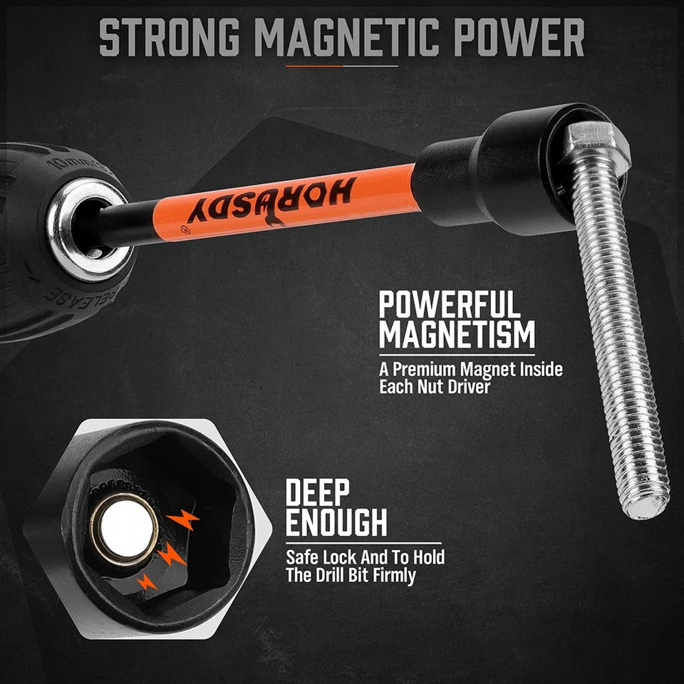 18PC Impact Magnetic Nut Drivers Set SAE & Metric Extra Long 1/4" Hex Shank Case - Image 3 of 4