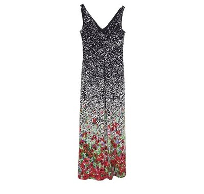 Chaps Maxi Sleeveless V-Neck Gradient Multicolor Floral Pattern Dress Size S