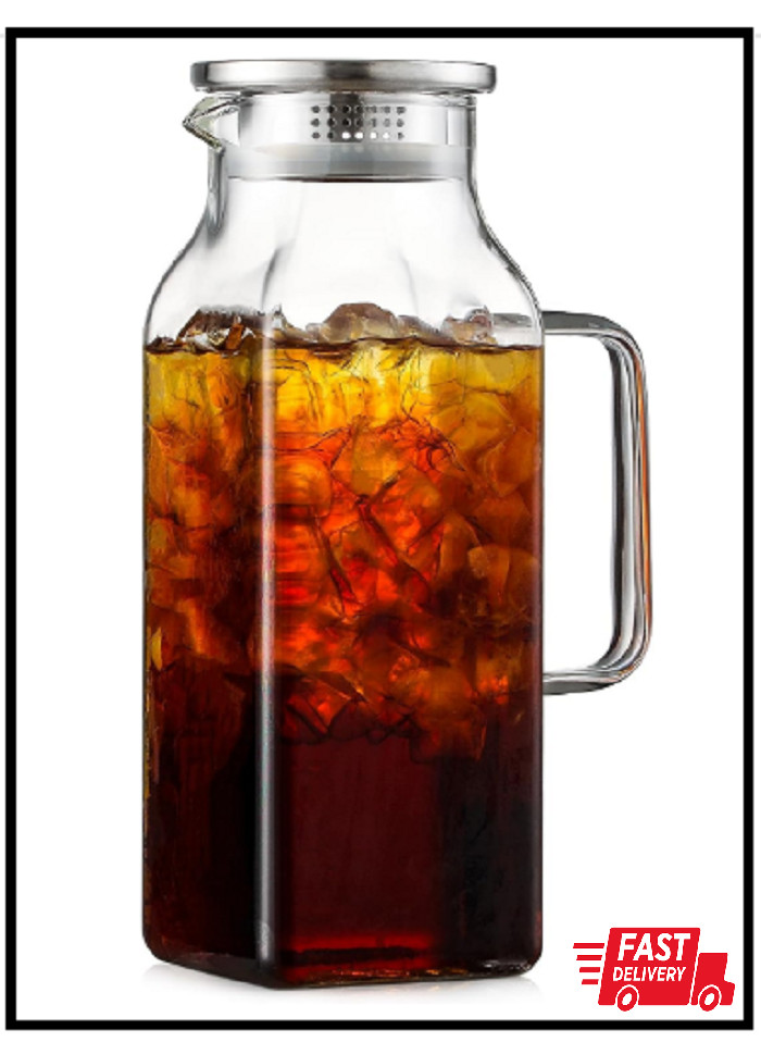 2 Quart (2 Liter 68 oz) Square Glass Pitcher with Lid and Sp