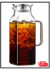 2 Quart (2 Liter 68 oz) Square Glass Pitcher with Lid and Spout, Water Pitchers