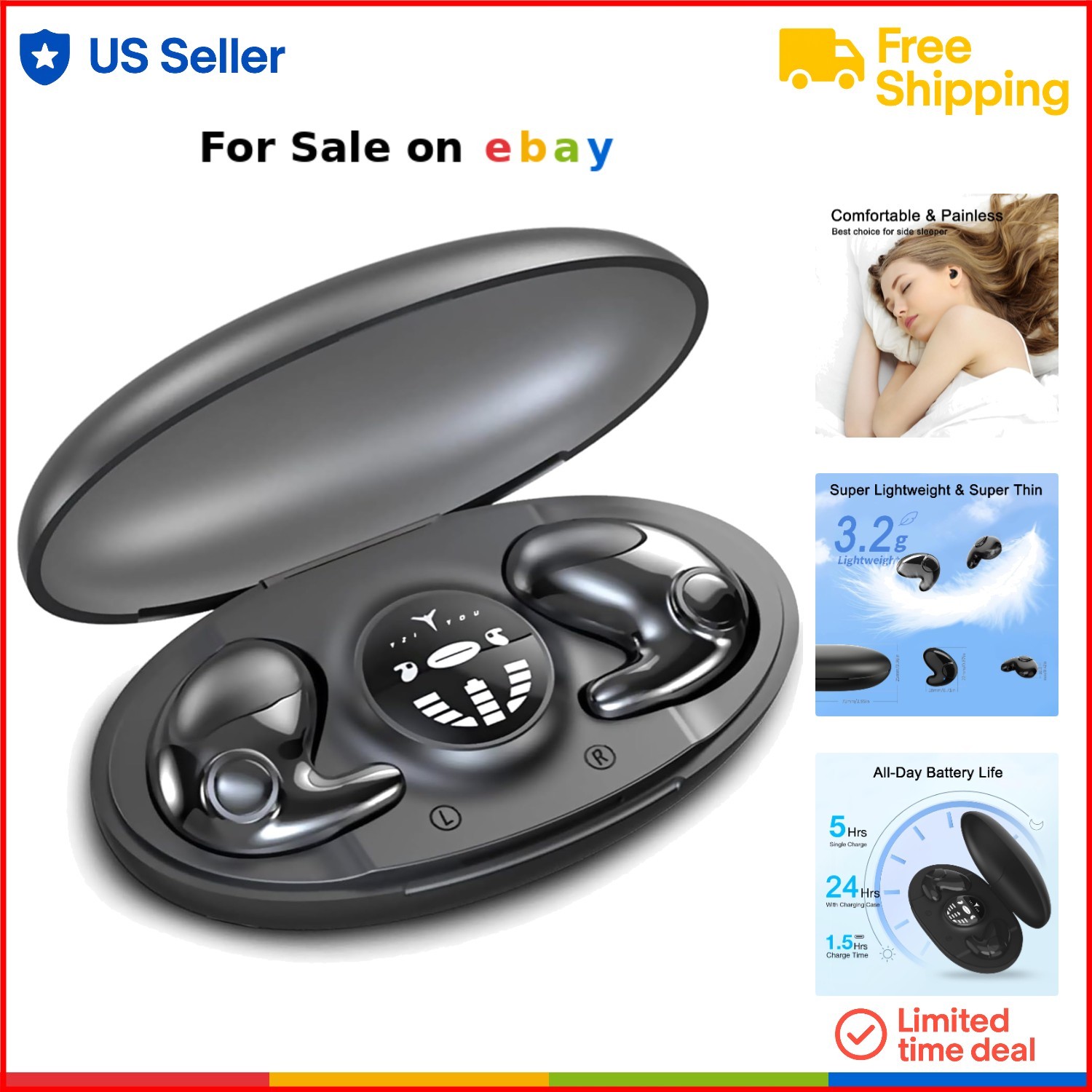 Wireless Sleep Earbuds Bluetooth 5.3 Noise Cancelling Waterproof Fast Charging